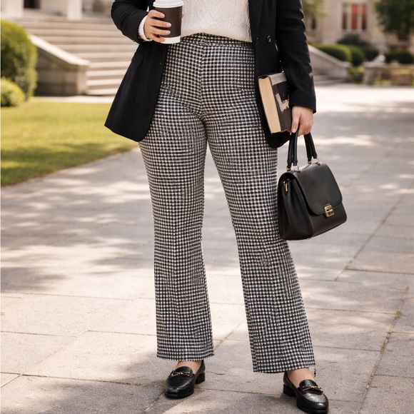Pants - EST 1946 Houndstooth Bootcut Pants Women's 16 Mid Rise Black White Preppy Office
